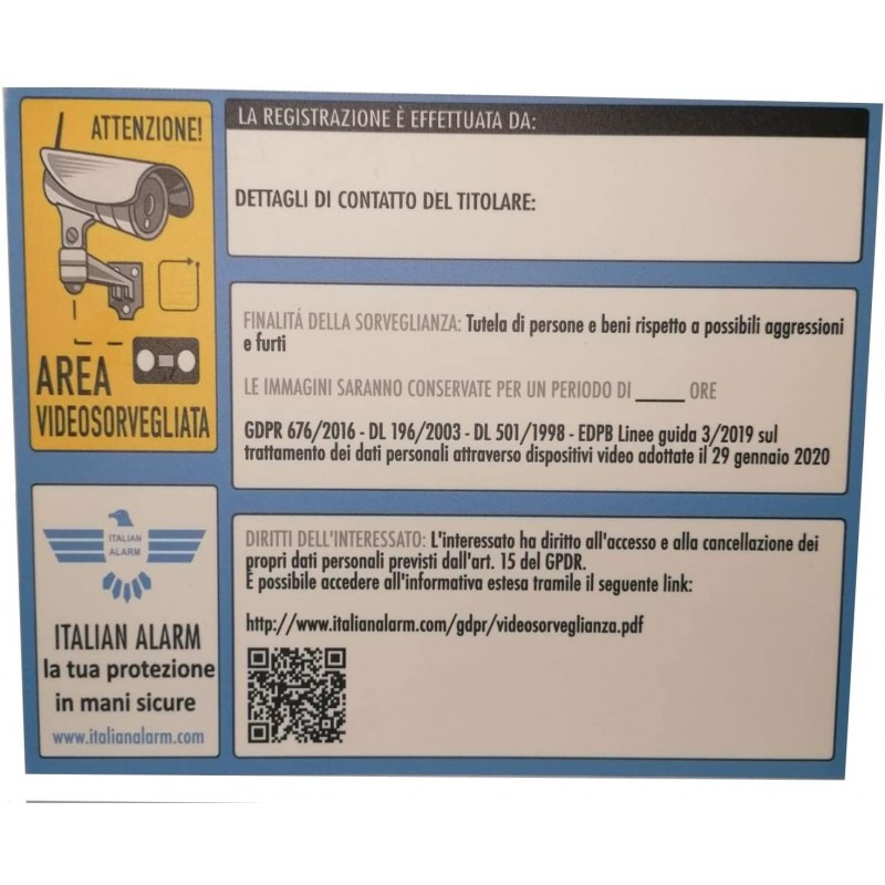 
<!-- begin modules/seoaltimages/views/templates/hook/alt.tpl -->
ITALIAN ALARM - Cartello Videosorveglianza aggiornato Linee guida adottate 29 Gennaio 2020 unico a norma di legge.-Home-ITALIAN ALARM 
<!-- end modules/seoaltimages/views/templates/hook/alt.tpl -->
